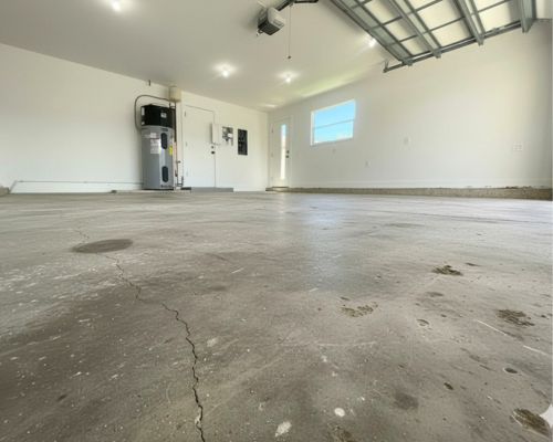 Garage concrete floor before epoxy coating in Brevard County