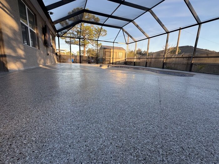Pool deck epoxy coating in the Space Coast, FL by DJ Epoxy Solutions