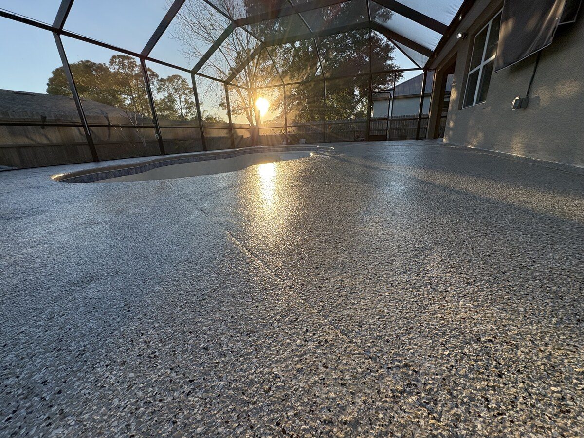 Pool Deck Resurfacing Cocoa Beach Fl Non Slip Coating in Cocoa, FL — completed non-slip deck coating by DJ Epoxy Solutions