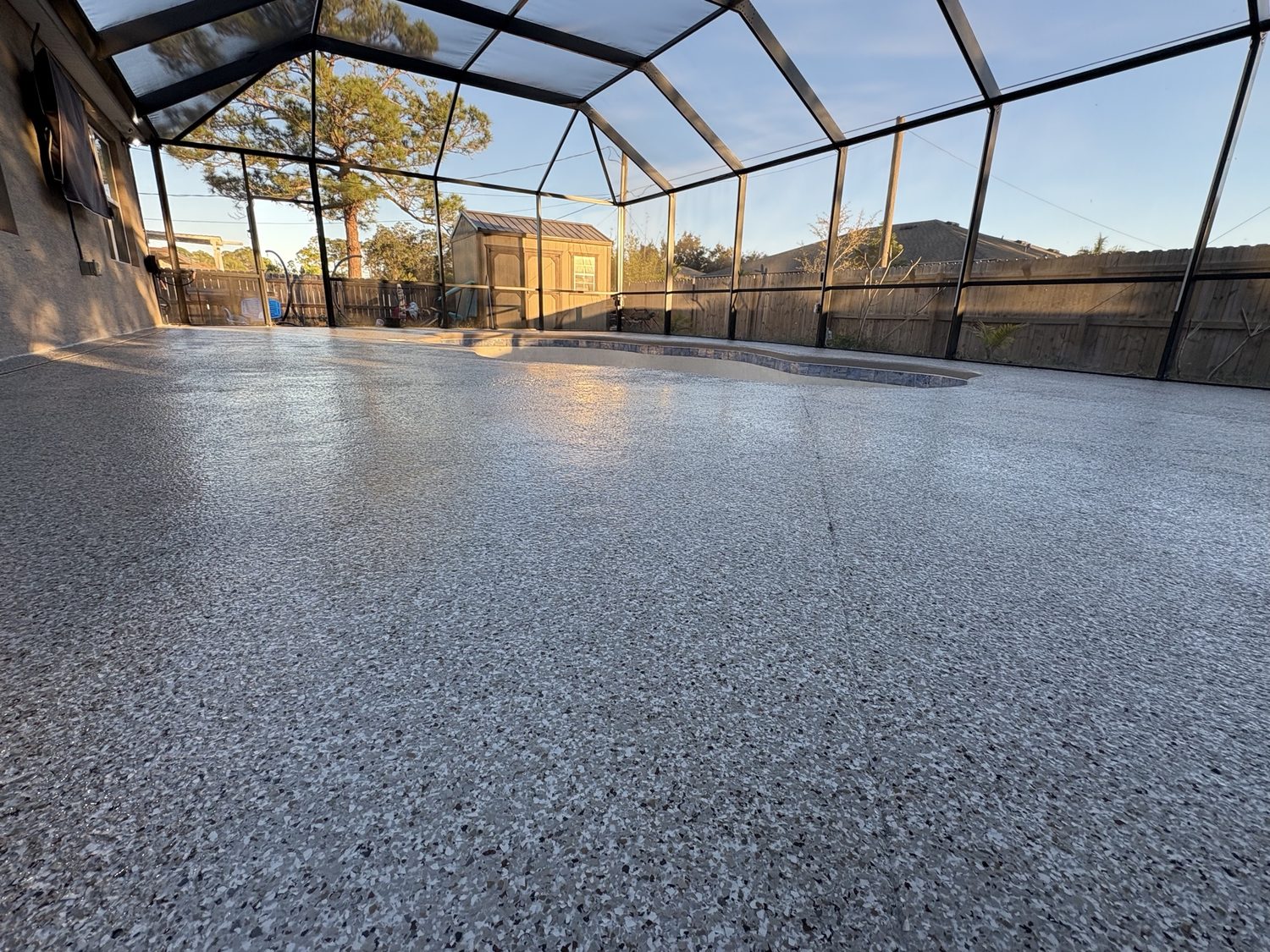 Pool Deck Resurfacing Cocoa Beach Fl Non Slip Coating in Cocoa, FL — finished pool deck/patio coating by DJ Epoxy Solutions