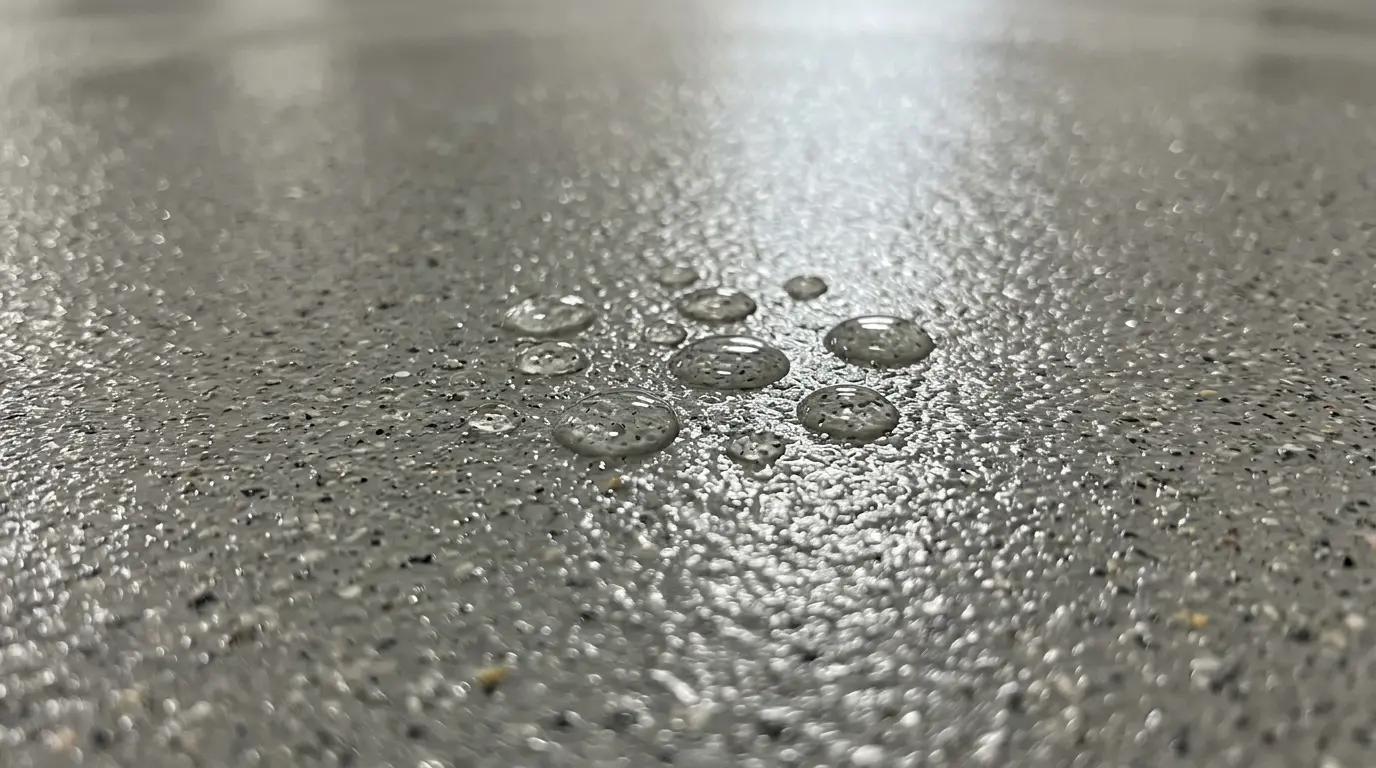 Illustration of water droplets on a textured epoxy floor surface