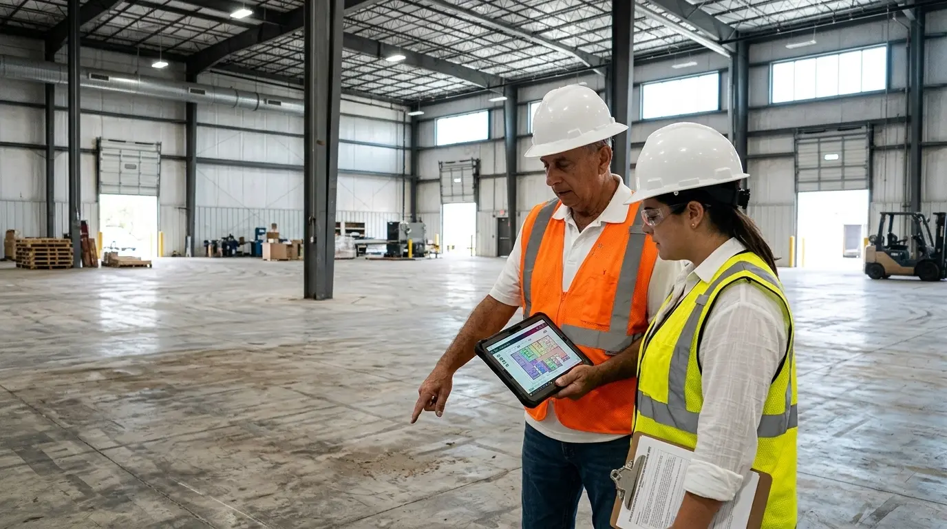 Illustration of planning flooring work around an industrial facility