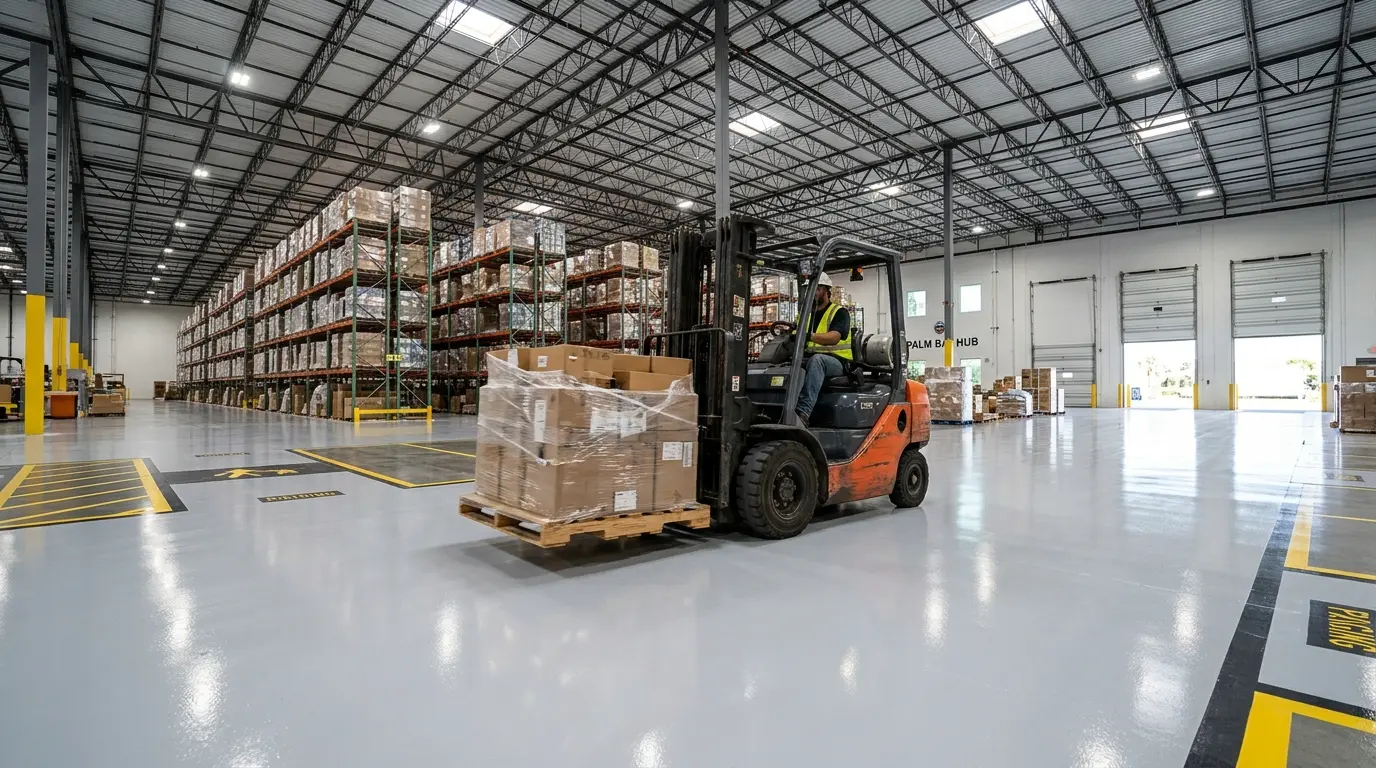 Illustration of forklift traffic on a coated warehouse floor