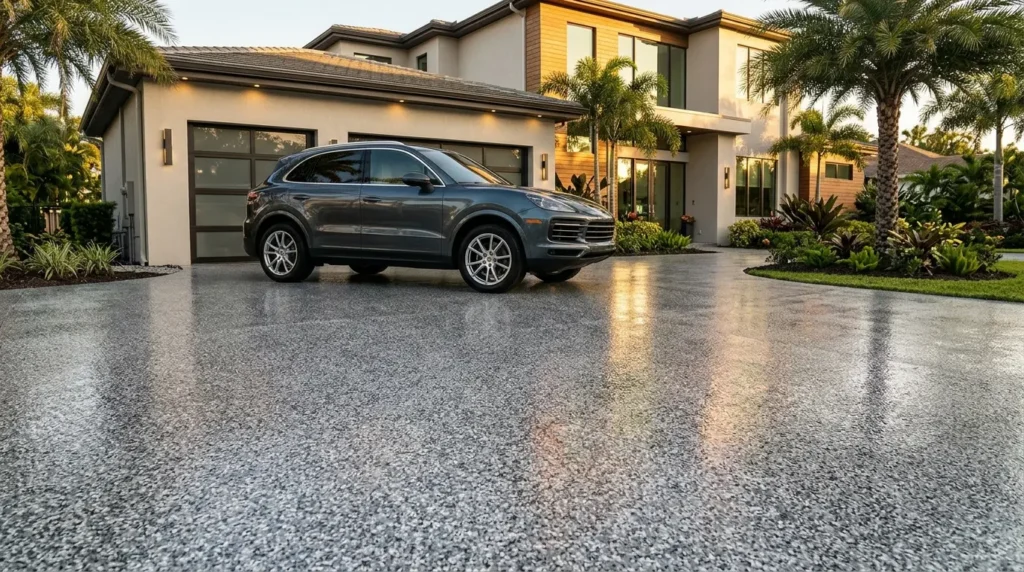 Side view of an SUV on a coated residential driveway