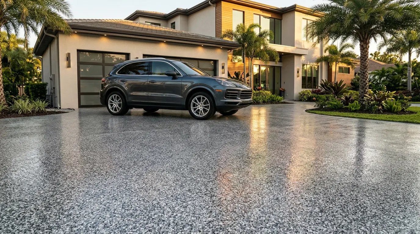 Side view of an SUV on a coated residential driveway